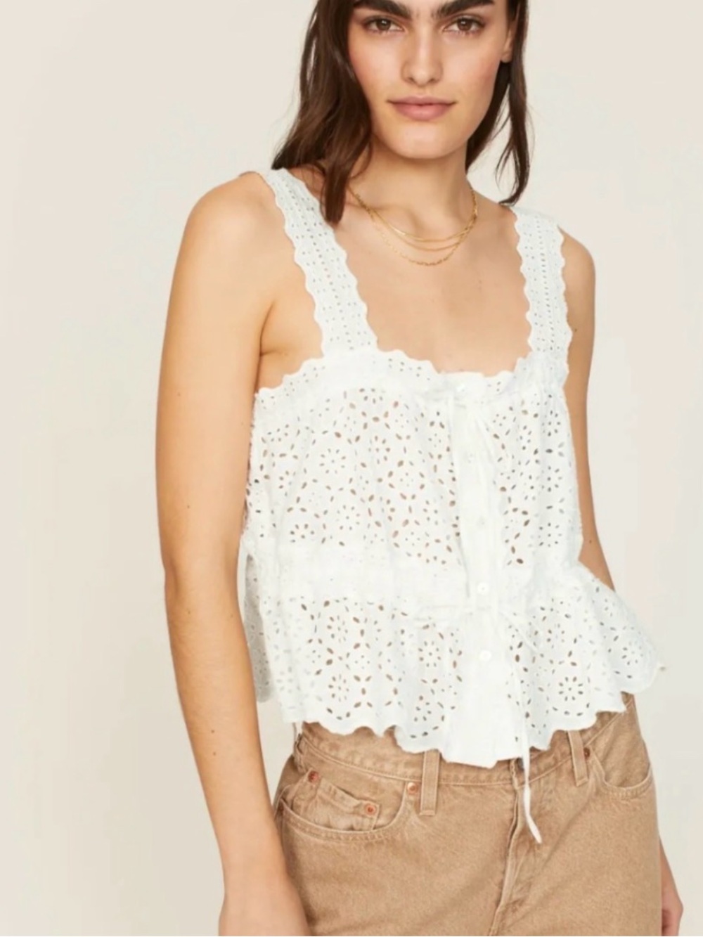 White Eyelet Peplum Top Coquette Boho Camisole Veronica Beard Evert Broderie
